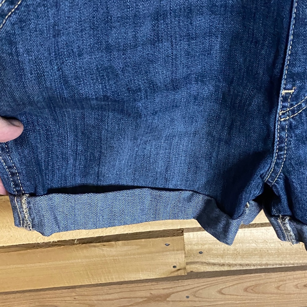 GAP Blue Denim Short Overalls size small cotton fabric good hardware cuffed - Picture 4 of 6
